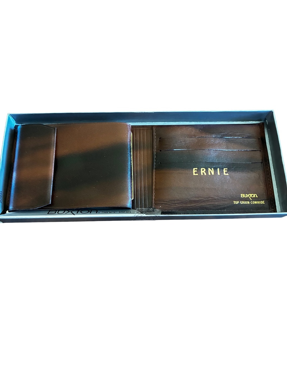 Vintage Buxton Genuine Leather Bifold Wallet NOS in Box - Personalized ERNIE
